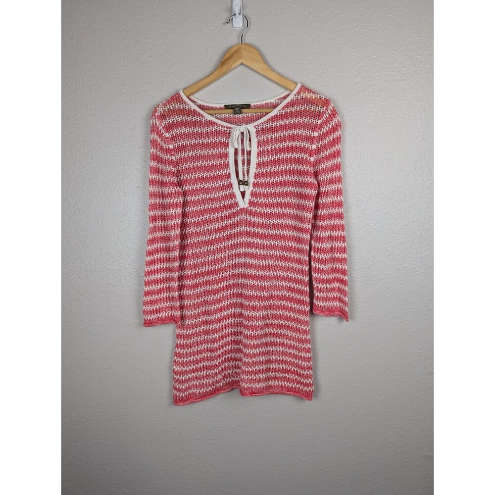 Tommy Bahama Women's S Shift Tunic Top Pink Linen Blend Casual Linen Stripe 196
